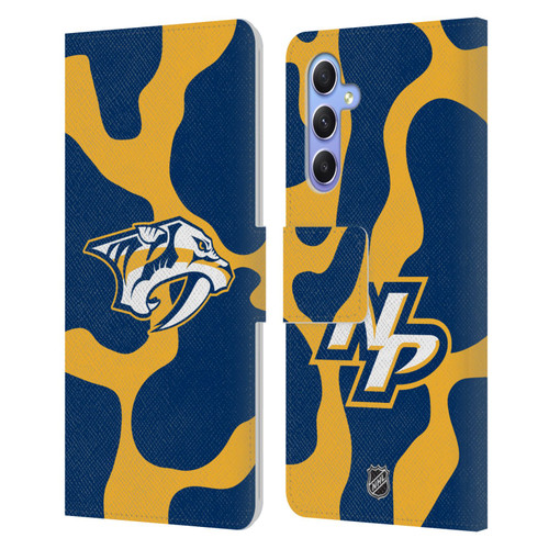 NHL Nashville Predators Cow Pattern Leather Book Wallet Case Cover For Samsung Galaxy A34 5G
