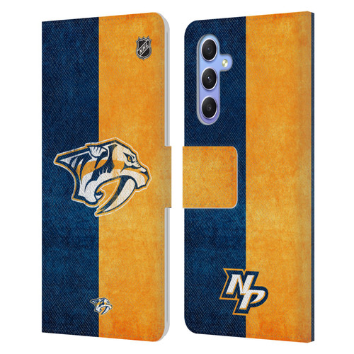 NHL Nashville Predators Half Distressed Leather Book Wallet Case Cover For Samsung Galaxy A34 5G