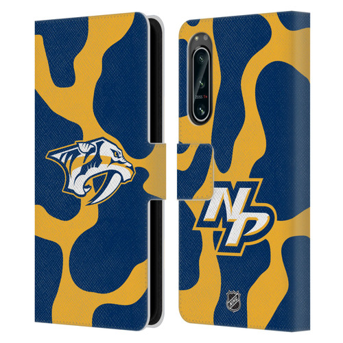NHL Nashville Predators Cow Pattern Leather Book Wallet Case Cover For Sony Xperia 5 IV