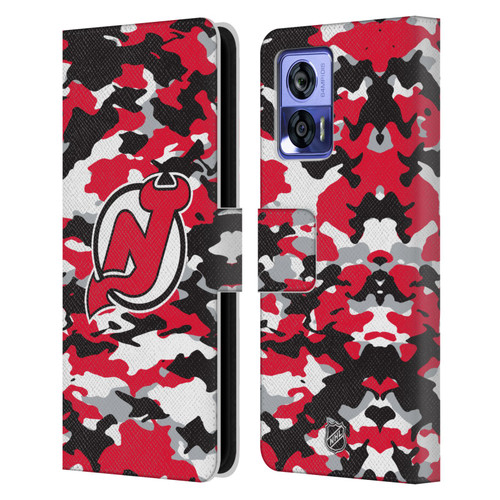 NHL New Jersey Devils Camouflage Leather Book Wallet Case Cover For Motorola Edge 30 Neo 5G
