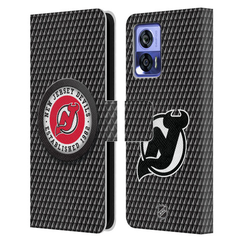 NHL New Jersey Devils Puck Texture Leather Book Wallet Case Cover For Motorola Edge 30 Neo 5G