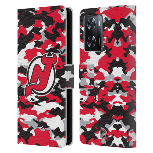 NHL New Jersey Devils Camouflage Leather Book Wallet Case Cover For OPPO A57s