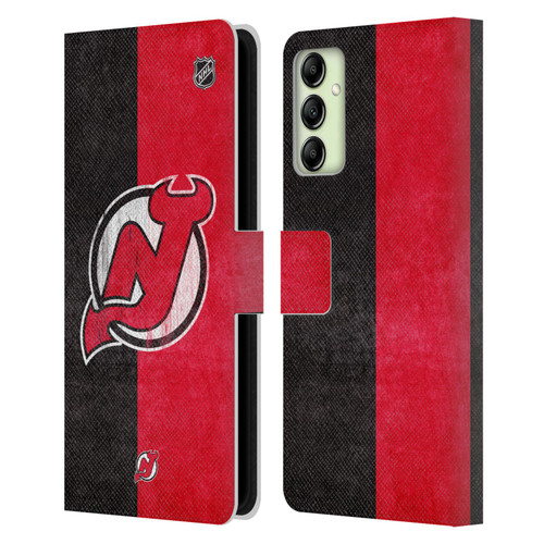 NHL New Jersey Devils Half Distressed Leather Book Wallet Case Cover For Samsung Galaxy A14 5G