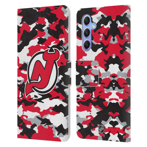 NHL New Jersey Devils Camouflage Leather Book Wallet Case Cover For Samsung Galaxy A34 5G