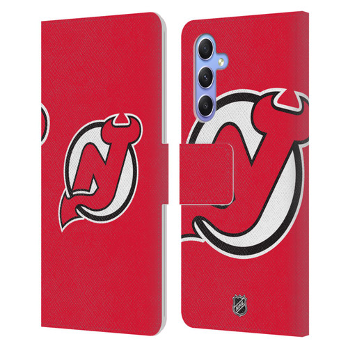 NHL New Jersey Devils Plain Leather Book Wallet Case Cover For Samsung Galaxy A34 5G