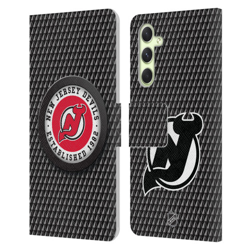 NHL New Jersey Devils Puck Texture Leather Book Wallet Case Cover For Samsung Galaxy A54 5G