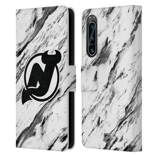 NHL New Jersey Devils Marble Leather Book Wallet Case Cover For Sony Xperia 5 IV