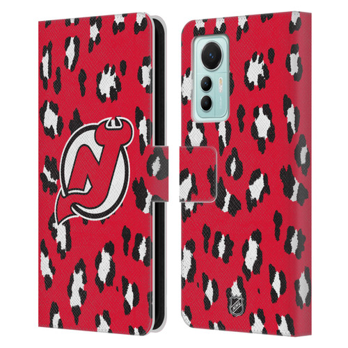 NHL New Jersey Devils Leopard Patten Leather Book Wallet Case Cover For Xiaomi 12 Lite