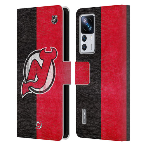 NHL New Jersey Devils Half Distressed Leather Book Wallet Case Cover For Xiaomi 12T Pro