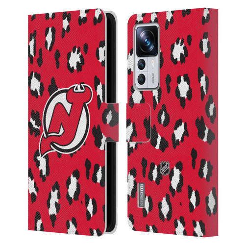 NHL New Jersey Devils Leopard Patten Leather Book Wallet Case Cover For Xiaomi 12T Pro