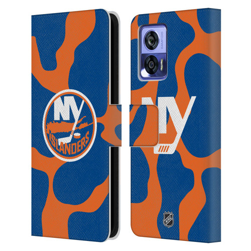 NHL New York Islanders Cow Pattern Leather Book Wallet Case Cover For Motorola Edge 30 Neo 5G