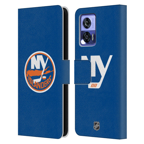 NHL New York Islanders Plain Leather Book Wallet Case Cover For Motorola Edge 30 Neo 5G