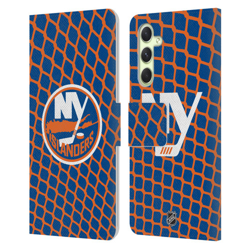 NHL New York Islanders Net Pattern Leather Book Wallet Case Cover For Samsung Galaxy A54 5G