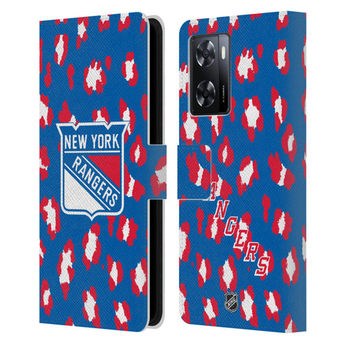 NHL New York Rangers Leopard Patten Leather Book Wallet Case Cover For OPPO A57s