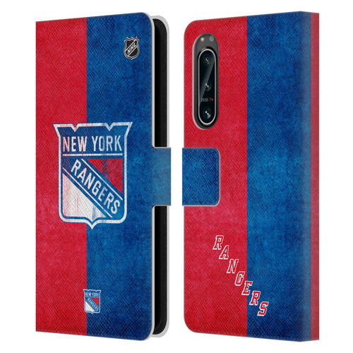 NHL New York Rangers Half Distressed Leather Book Wallet Case Cover For Sony Xperia 5 IV