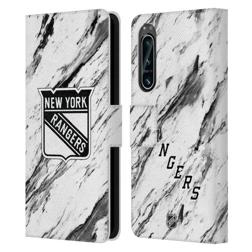 NHL New York Rangers Marble Leather Book Wallet Case Cover For Sony Xperia 5 IV