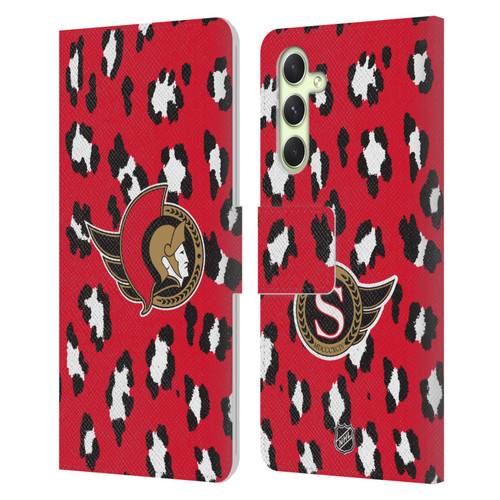 NHL Ottawa Senators Leopard Patten Leather Book Wallet Case Cover For Samsung Galaxy A54 5G