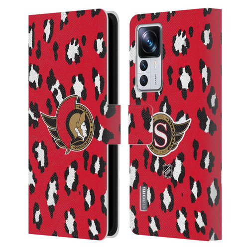 NHL Ottawa Senators Leopard Patten Leather Book Wallet Case Cover For Xiaomi 12T Pro