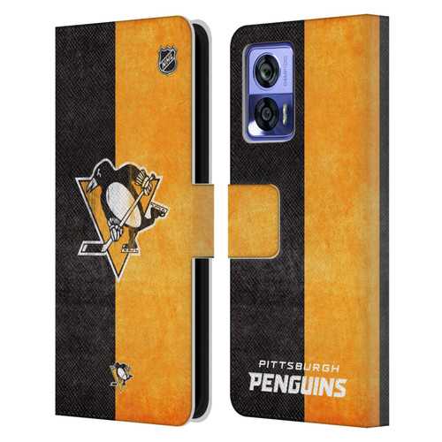 NHL Pittsburgh Penguins Half Distressed Leather Book Wallet Case Cover For Motorola Edge 30 Neo 5G