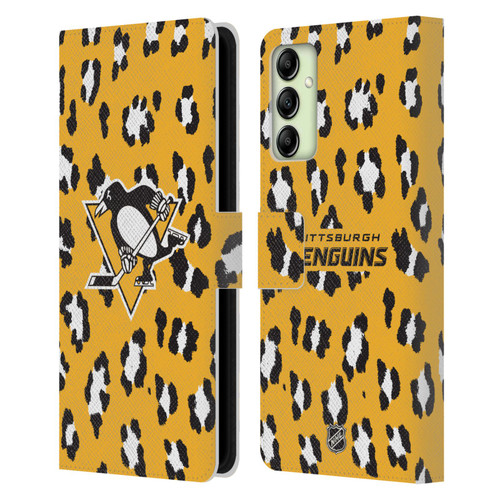 NHL Pittsburgh Penguins Leopard Patten Leather Book Wallet Case Cover For Samsung Galaxy A14 5G