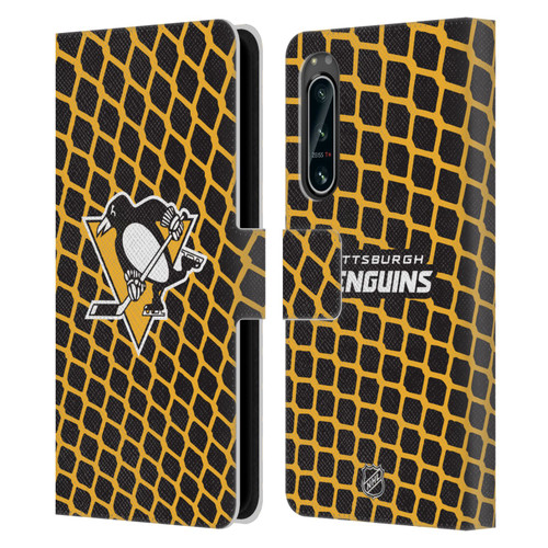 NHL Pittsburgh Penguins Net Pattern Leather Book Wallet Case Cover For Sony Xperia 5 IV