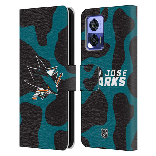 NHL San Jose Sharks Cow Pattern Leather Book Wallet Case Cover For Motorola Edge 30 Neo 5G