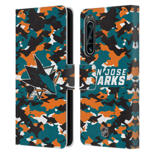 NHL San Jose Sharks Camouflage Leather Book Wallet Case Cover For Sony Xperia 5 IV