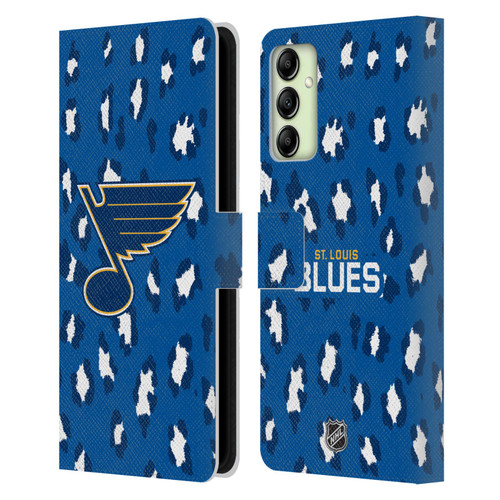 NHL St Louis Blues Leopard Patten Leather Book Wallet Case Cover For Samsung Galaxy A14 5G