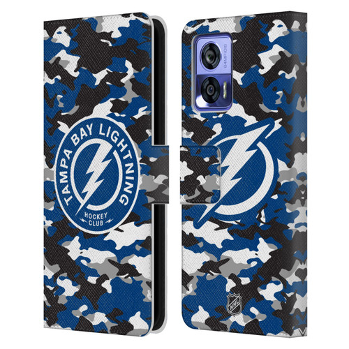 NHL Tampa Bay Lightning Camouflage Leather Book Wallet Case Cover For Motorola Edge 30 Neo 5G