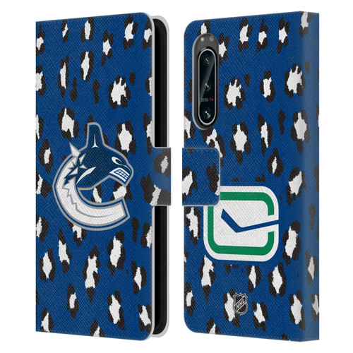 NHL Vancouver Canucks Leopard Patten Leather Book Wallet Case Cover For Sony Xperia 5 IV