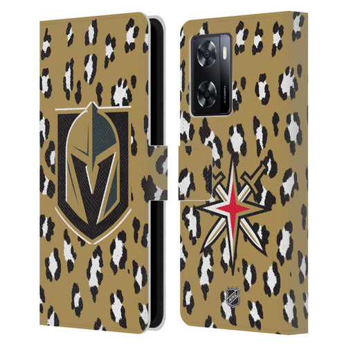 NHL Vegas Golden Knights Leopard Patten Leather Book Wallet Case Cover For OPPO A57s