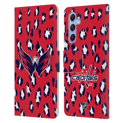 NHL Washington Capitals Leopard Patten Leather Book Wallet Case Cover For Samsung Galaxy A34 5G