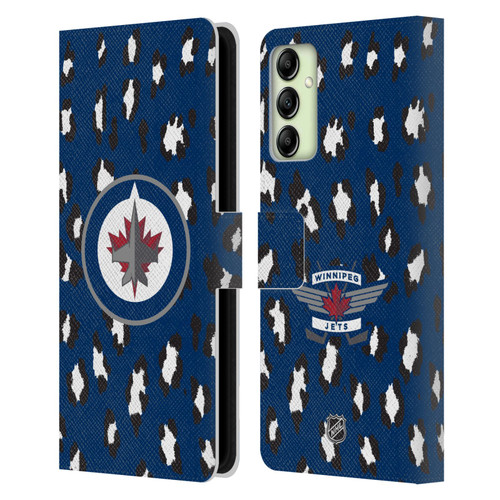 NHL Winnipeg Jets Leopard Patten Leather Book Wallet Case Cover For Samsung Galaxy A14 5G