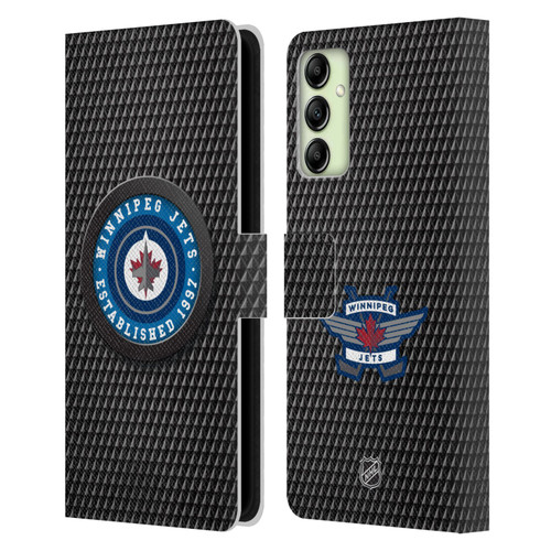 NHL Winnipeg Jets Puck Texture Leather Book Wallet Case Cover For Samsung Galaxy A14 5G