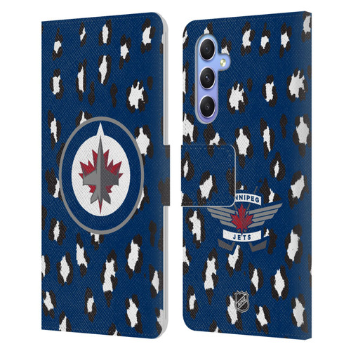 NHL Winnipeg Jets Leopard Patten Leather Book Wallet Case Cover For Samsung Galaxy A34 5G