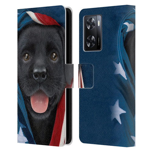 Vincent Hie Canidae Patriotic Black Lab Leather Book Wallet Case Cover For OPPO A57s