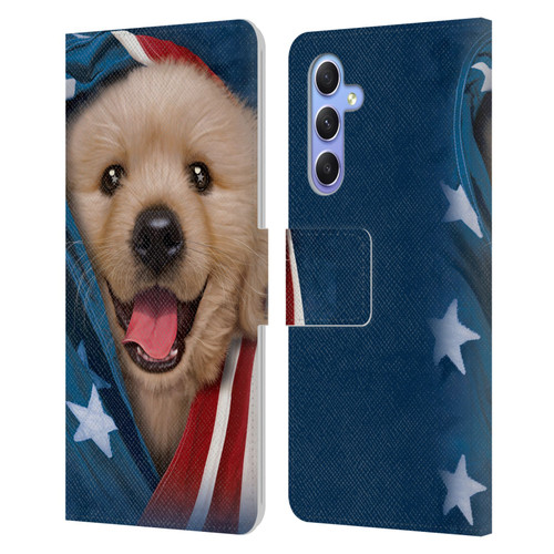 Vincent Hie Canidae Patriotic Golden Retriever Leather Book Wallet Case Cover For Samsung Galaxy A34 5G