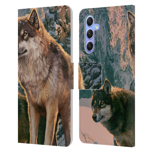 Vincent Hie Canidae Wolf Couple Leather Book Wallet Case Cover For Samsung Galaxy A34 5G