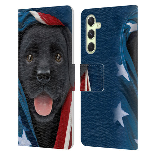 Vincent Hie Canidae Patriotic Black Lab Leather Book Wallet Case Cover For Samsung Galaxy A54 5G