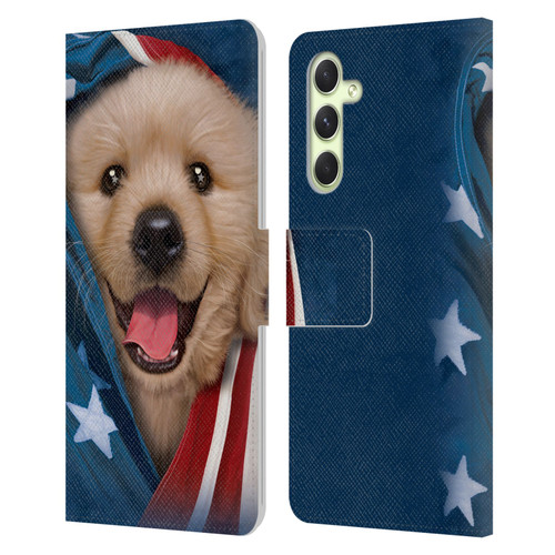 Vincent Hie Canidae Patriotic Golden Retriever Leather Book Wallet Case Cover For Samsung Galaxy A54 5G