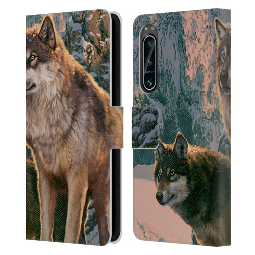 Vincent Hie Canidae Wolf Couple Leather Book Wallet Case Cover For Sony Xperia 5 IV