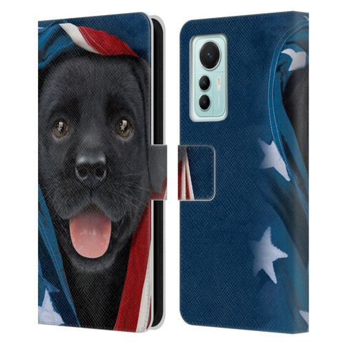 Vincent Hie Canidae Patriotic Black Lab Leather Book Wallet Case Cover For Xiaomi 12 Lite