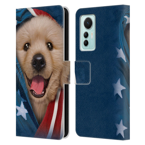 Vincent Hie Canidae Patriotic Golden Retriever Leather Book Wallet Case Cover For Xiaomi 12 Lite