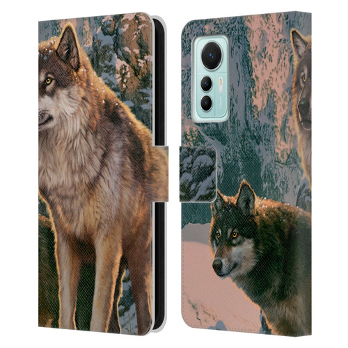 Vincent Hie Canidae Wolf Couple Leather Book Wallet Case Cover For Xiaomi 12 Lite