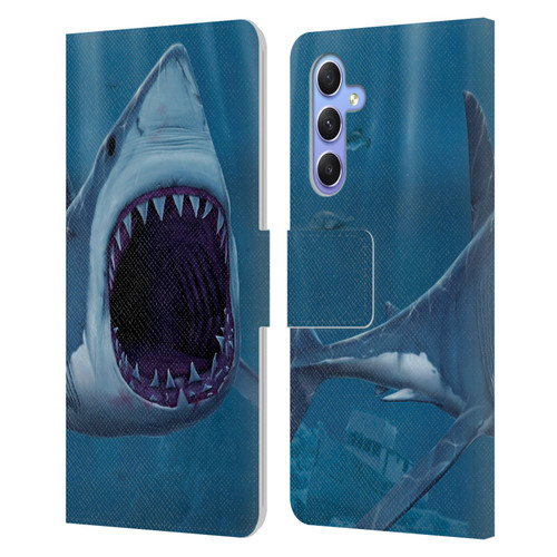 Vincent Hie Underwater Shark Bite Leather Book Wallet Case Cover For Samsung Galaxy A34 5G