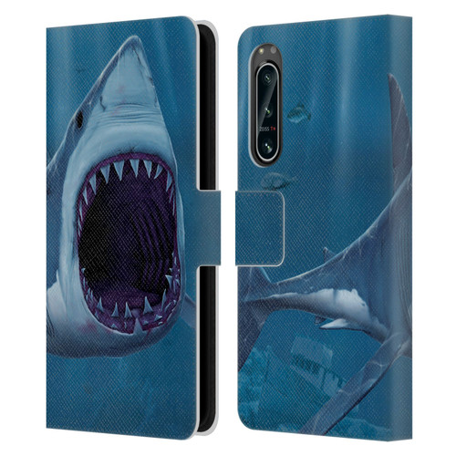 Vincent Hie Underwater Shark Bite Leather Book Wallet Case Cover For Sony Xperia 5 IV