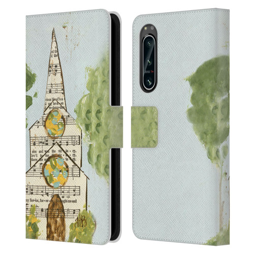 Haley Bush Church Painting Hymnal Page Leather Book Wallet Case Cover For Sony Xperia 5 IV
