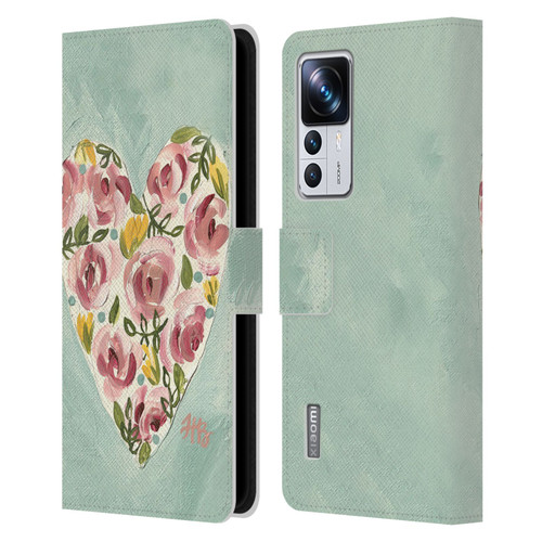 Haley Bush Floral Painting Valentine Heart Leather Book Wallet Case Cover For Xiaomi 12T Pro