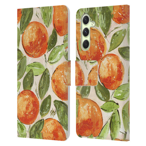 Haley Bush Pattern Painting Orange Splash Leather Book Wallet Case Cover For Samsung Galaxy A54 5G