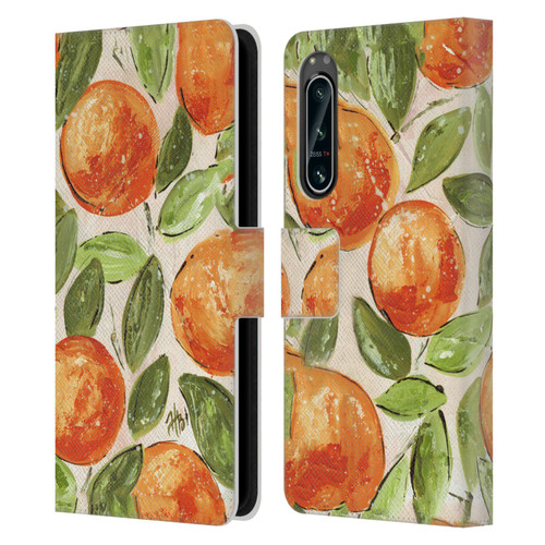 Haley Bush Pattern Painting Orange Splash Leather Book Wallet Case Cover For Sony Xperia 5 IV
